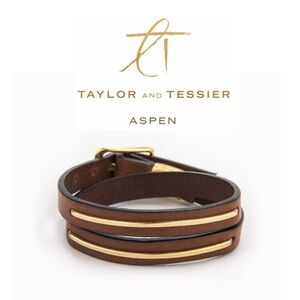 GORGEOUS TAYLOR & TESSIER LEATHER & 14K GOLD WRAP BRACELET HANDCRAFTED IN ASPEN